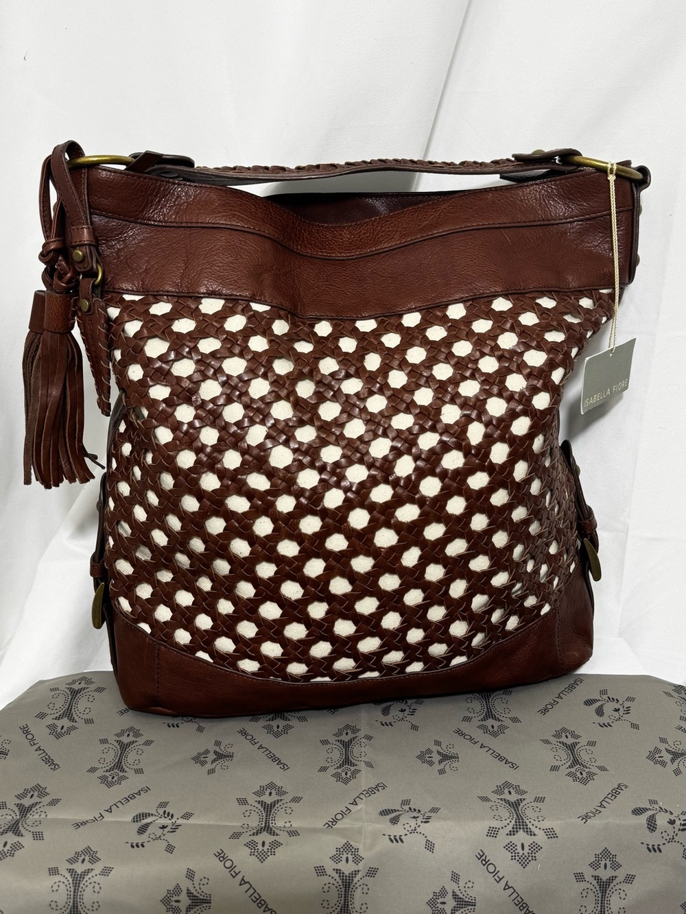 NWT Isabella Fiore Saddle Woven Leather Hobo Bag w/Dust Bag MSRP $395